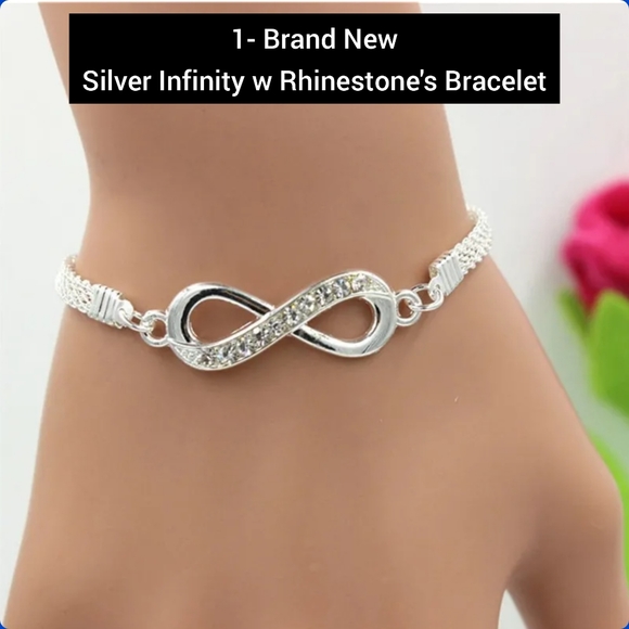 1- Brand New Silver Infinity w Rhinestones Bracelet, number 8 infinity silver - Picture 1 of 8